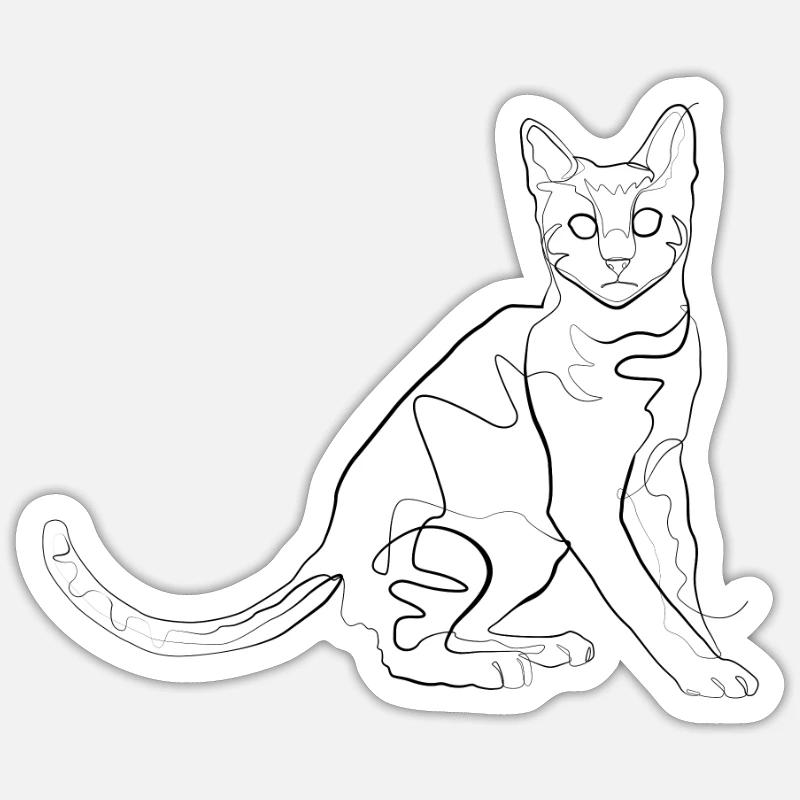 Chat - one line drawing - Sticker taille S (10 x 10 cm) - blanc mat