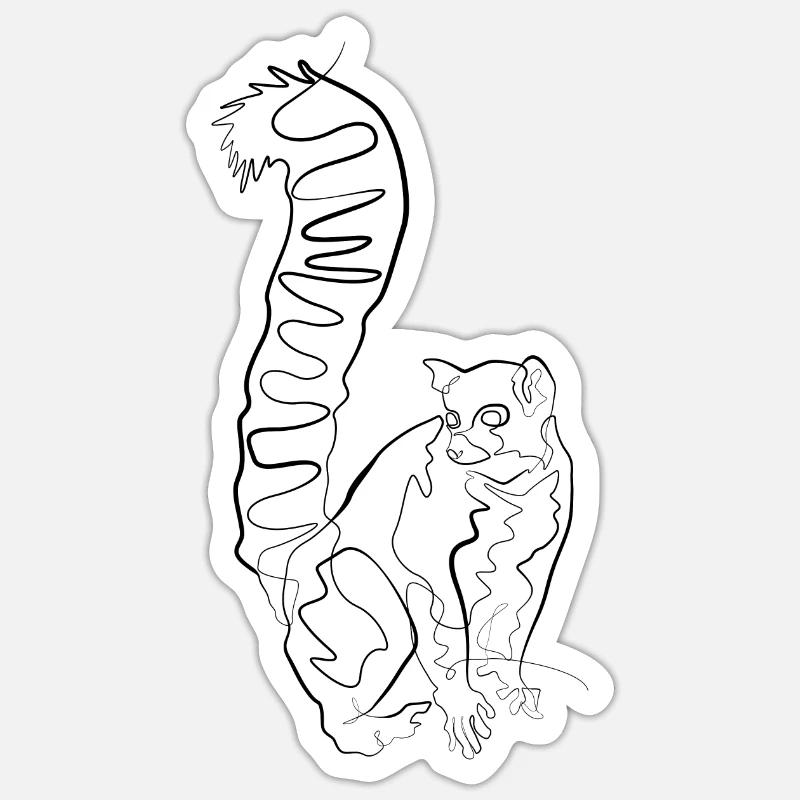 Lemur Madagaskar - one line drawing - Sticker Größe S (10 x 10 cm) - Mattweiß