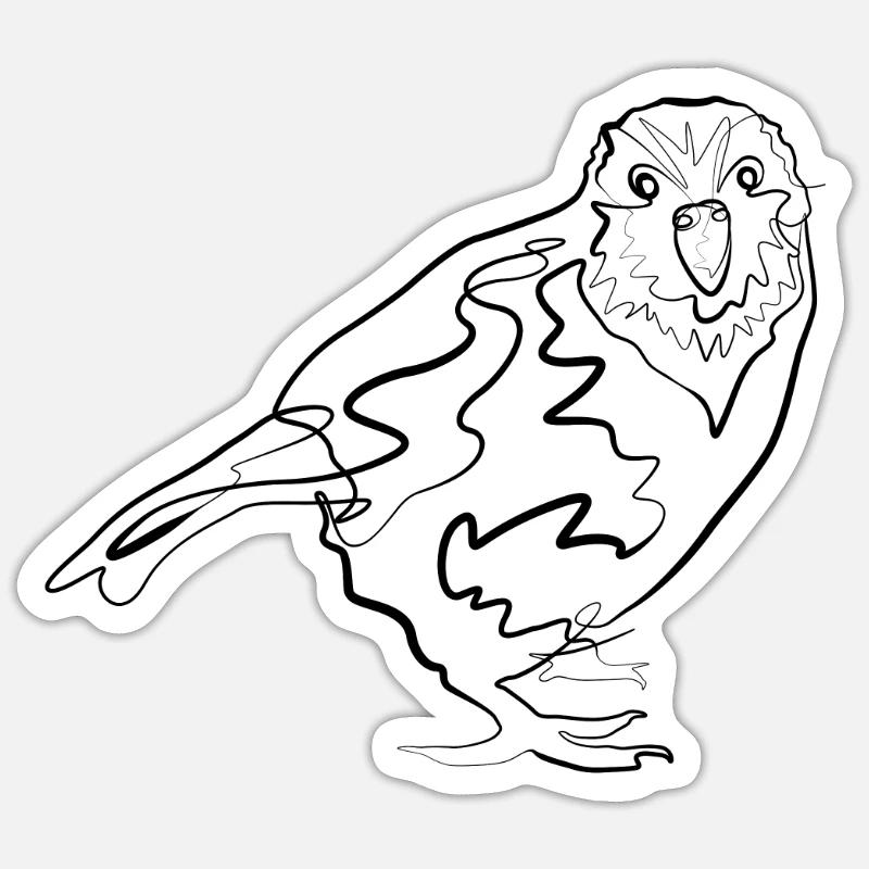 Kakapo Australie - one line drawing - Sticker taille S (10 x 10 cm) - blanc mat