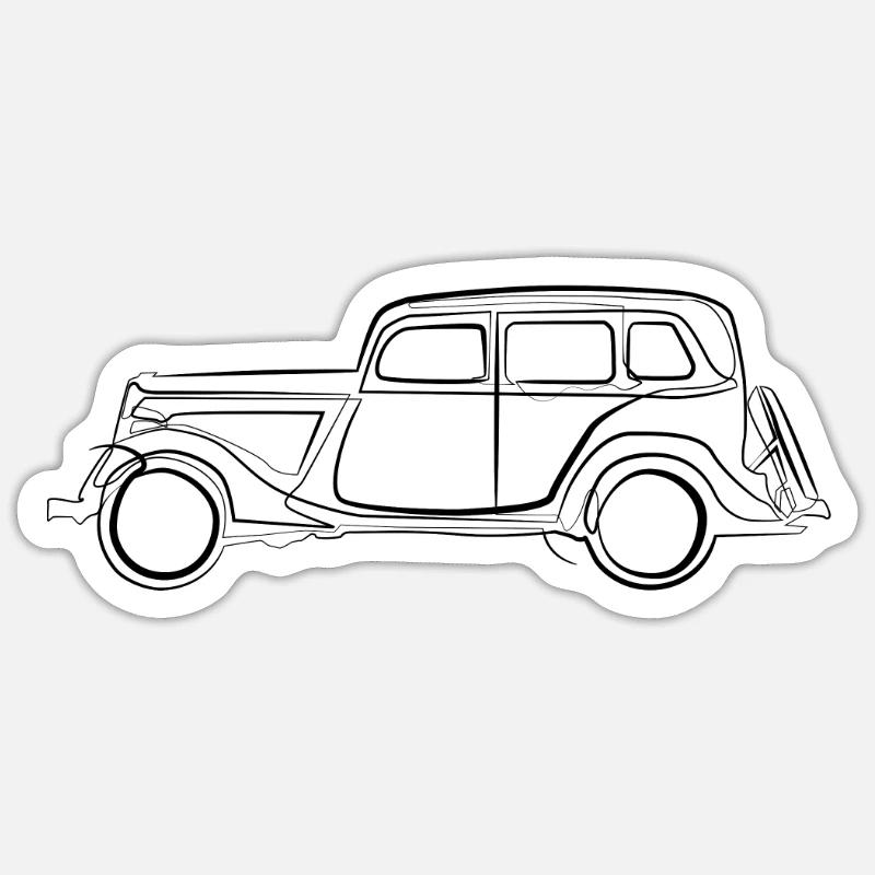 Auto Oldtimer retro - one line drawing - Sticker Größe S (10 x 10 cm) - Mattweiß