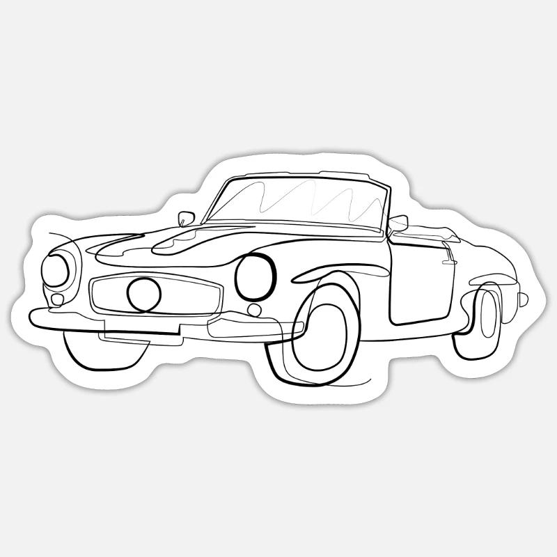 Oldtimer Cabrio - one line drawing - Sticker Größe S (10 x 10 cm) - Mattweiß