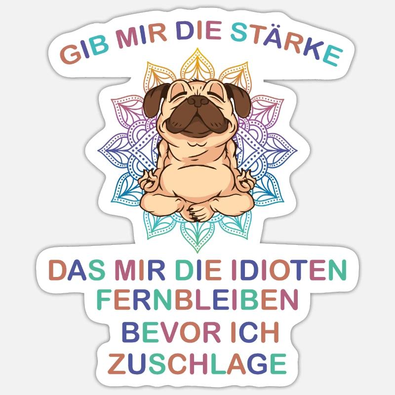 Stärke Mandala Mops - Sticker Größe S (10 x 10 cm) - Mattweiß