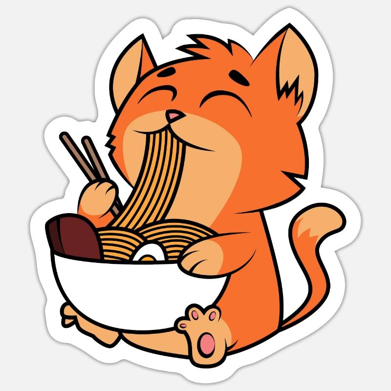 Cat Ramen Noodles - Sticker size S (10 x 10 cm) - white matte