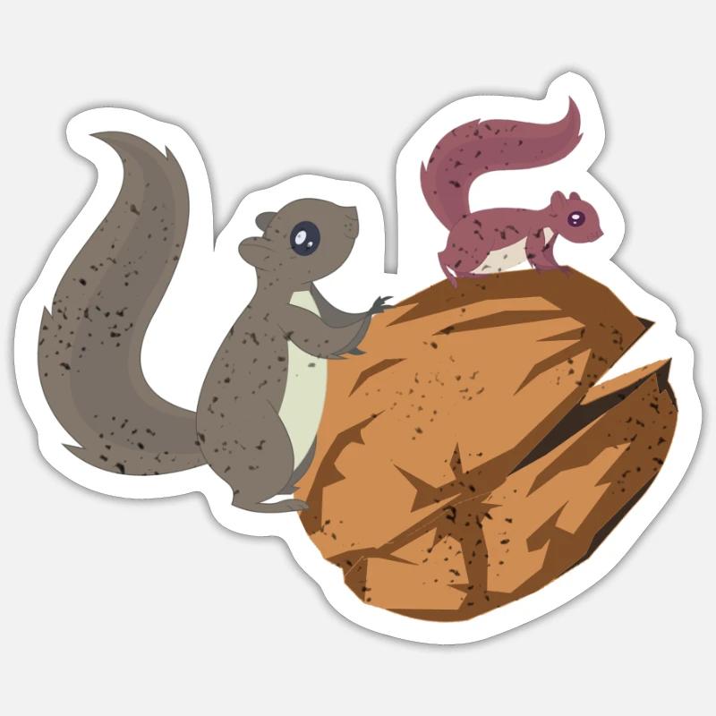 Eichhörnchen und Nuss Haselnuss Baumnuss Eichel Sticker Größe S (10 x 10 cm)