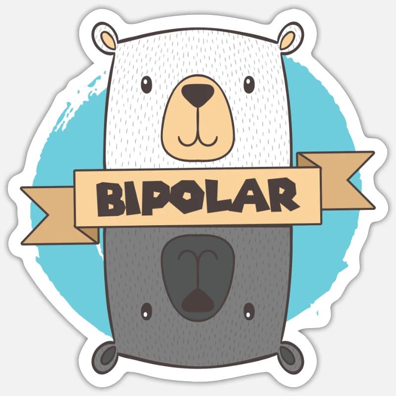 BiPolar Bear I Conception de troubles mentaux mignons - Sticker taille S (10 x 10 cm) - blanc mat