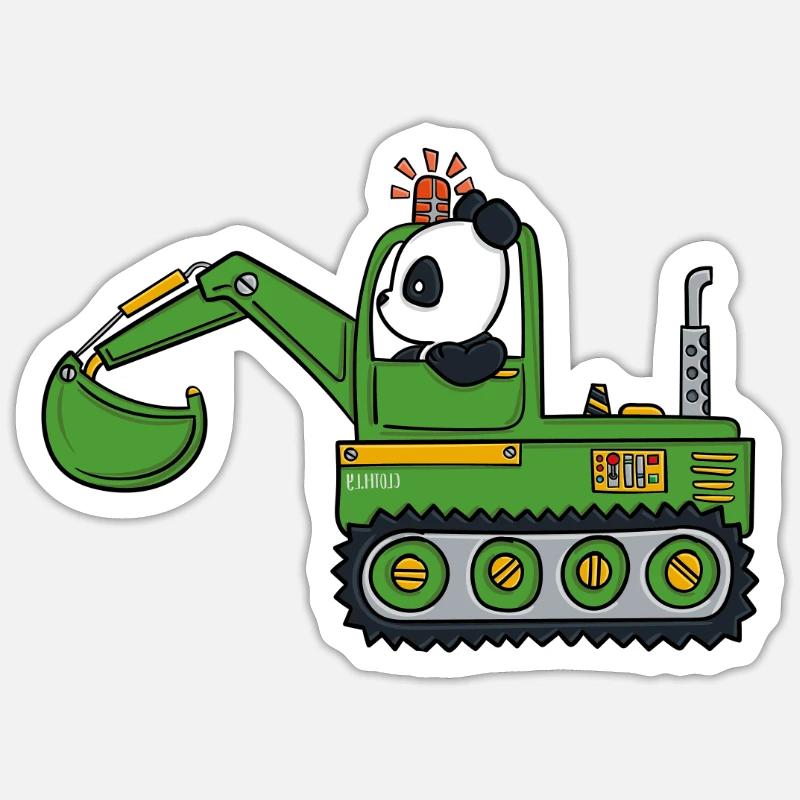 Excavator Panda construction site Sticker size S (10 x 10 cm)