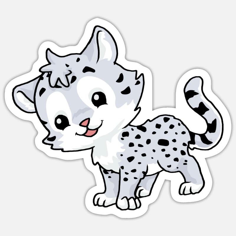 Léopard des neiges bébé - Sticker taille S (10 x 10 cm) - blanc mat