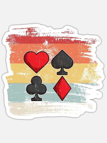 Retro Kartenspiel Herz Pik Karo Kreuz Geschenkidee - Sticker Größe S (10 x 10 cm) - Mattweiß