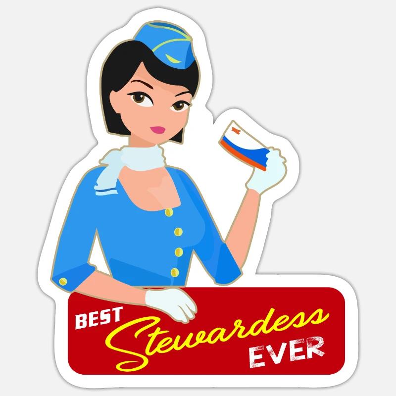Stewardess Flugbegleiterin Geschenk - Sticker Größe S (10 x 10 cm) - Mattweiß