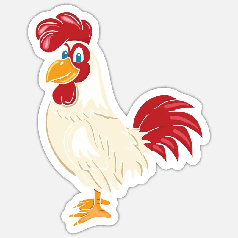 Poulet drôle - Funny Chicken - Sticker taille S (10 x 10 cm) - blanc mat