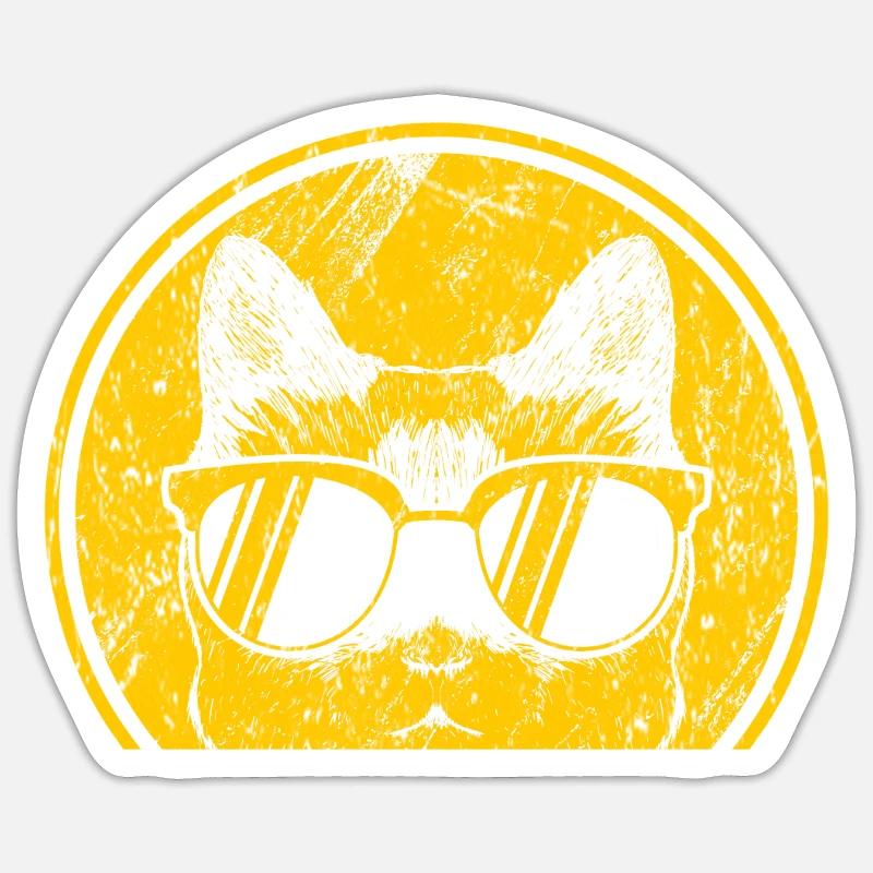 Chat cool - Sticker taille S (10 x 10 cm) - blanc mat