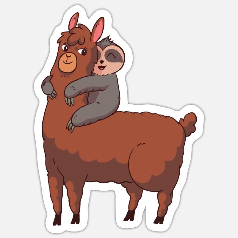 Lama Sloth - Sticker taille S (10 x 10 cm) - blanc mat
