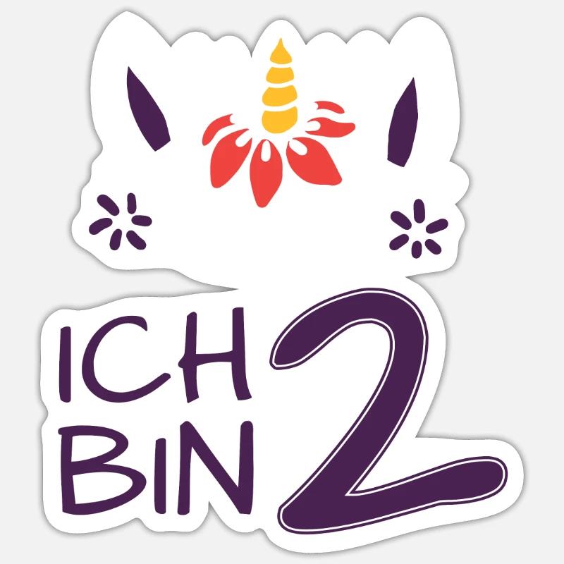 ich bin 2 - Einhorn - Geburtstag - Mädchen Sticker Größe S (10 x 10 cm)