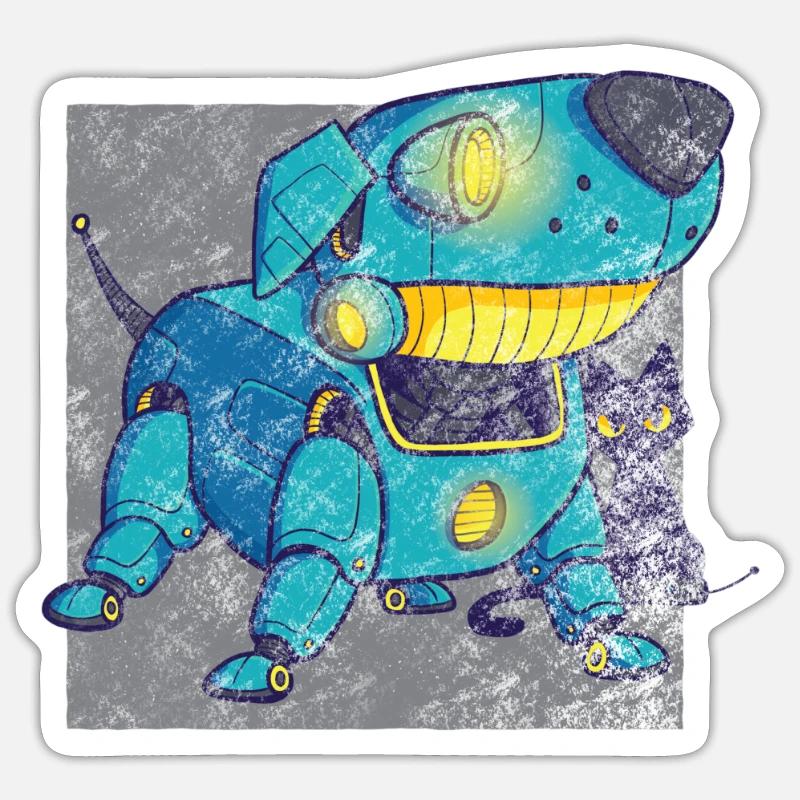Retro Roboter Hund - Sticker Größe S (10 x 10 cm) - Mattweiß