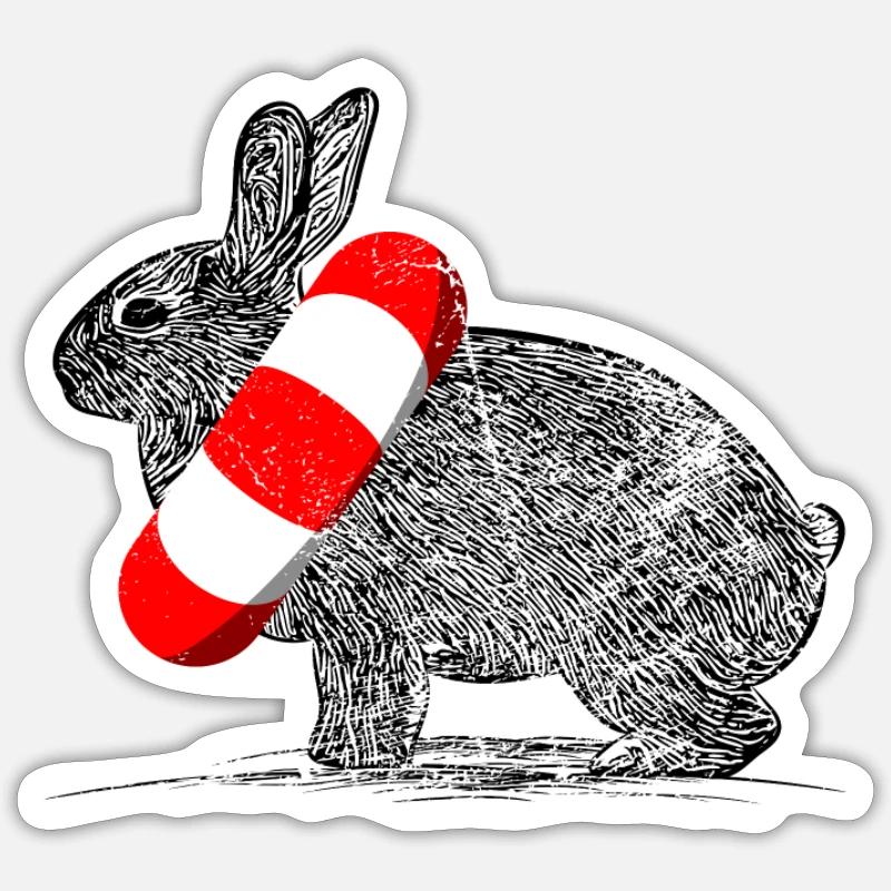 Funny Swimming Ring Rabbit Gift Sticker size S (10 x 10 cm)