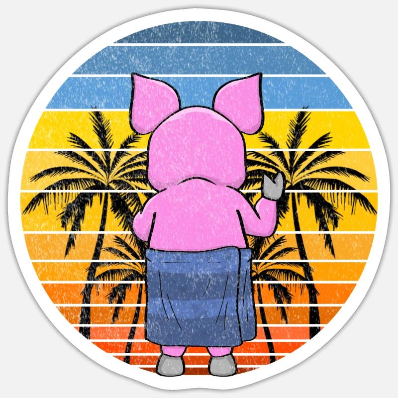 Cochon Sur la plage Vacances - Sticker taille S (10 x 10 cm) - blanc mat
