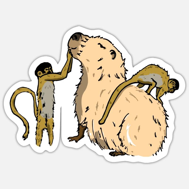 Capybara Geschenk süß Tier Totenkopfäffchen Affe - Sticker Größe S (10 x 10 cm) - Mattweiß
