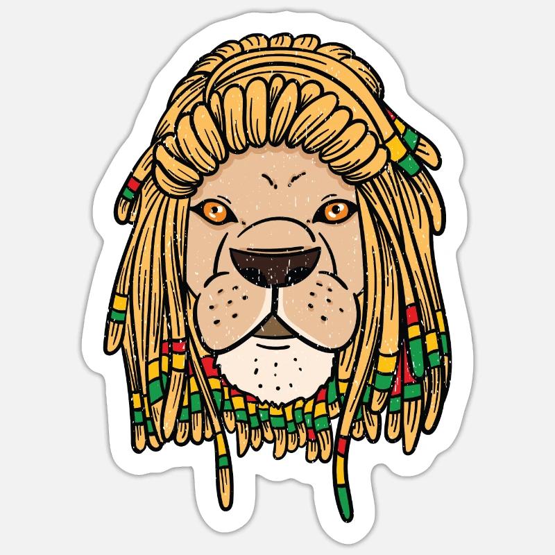 Reggae Rasta Rastafari Löwe Dreadlocks Geschenk - Sticker Größe S (10 x 10 cm) - Mattweiß