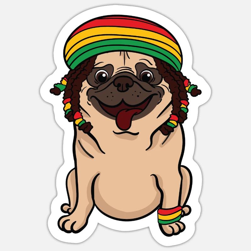 Reggae Rasta Rastafari Jamaica Mops Hund Geschenk - Sticker Größe S (10 x 10 cm) - Mattweiß