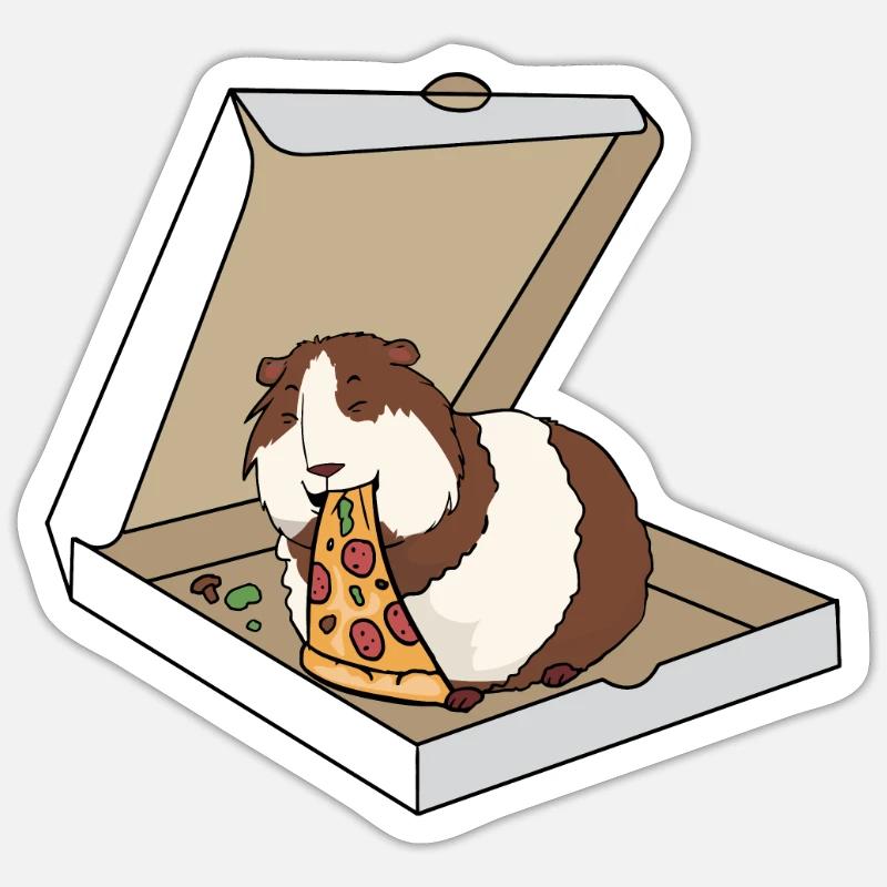Cochon d'Inde mangeant une pizza Sticker taille S (10 x 10 cm)