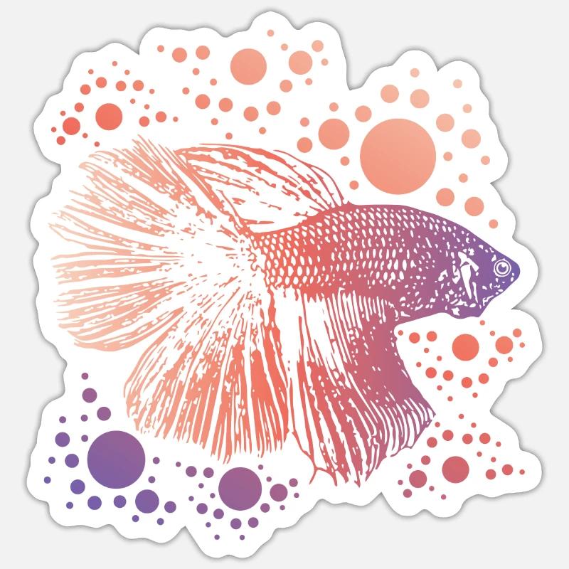 Betta Splendens Retro print I Siamese Fighting - Sticker Größe S (10 x 10 cm) - Mattweiß