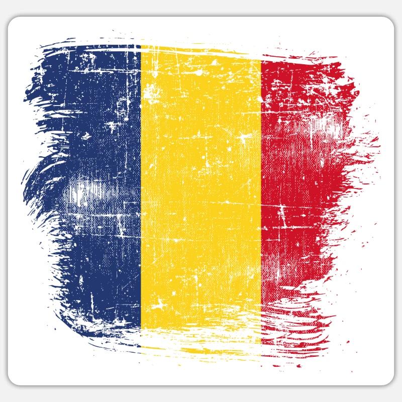 Drapeau de la Roumanie - Sticker taille S (10 x 10 cm) - blanc mat