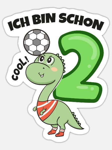 2. Geburtstag Zwei Jahre Dinosaurier Fußballer - Sticker Größe S (10 x 10 cm) - Mattweiß