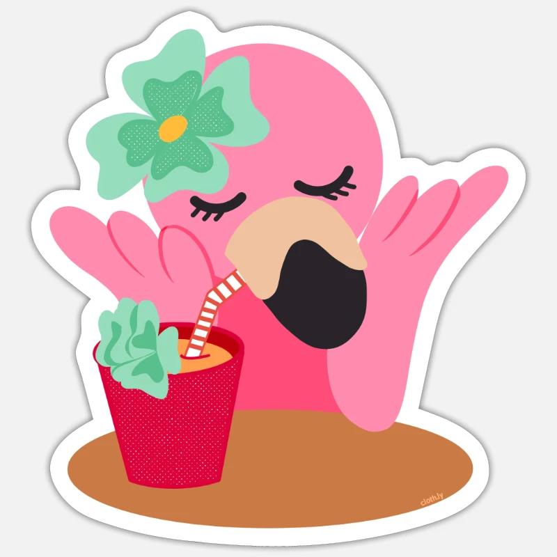 Flamingo Süß Mädchen - Sticker Größe S (10 x 10 cm) - Mattweiß