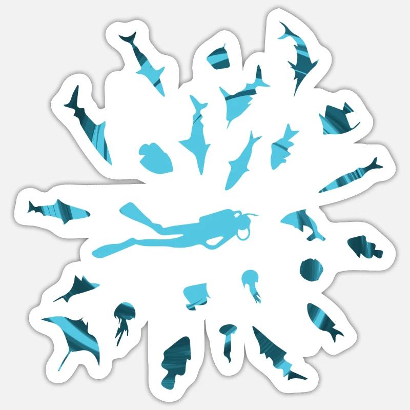 Tauchen mit Fish - Sticker Größe S (10 x 10 cm) - Mattweiß
