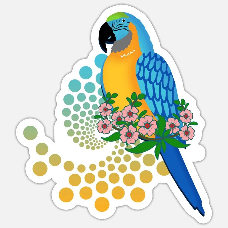 Perroquet avec des fleurs - Sticker taille S (10 x 10 cm) - blanc mat