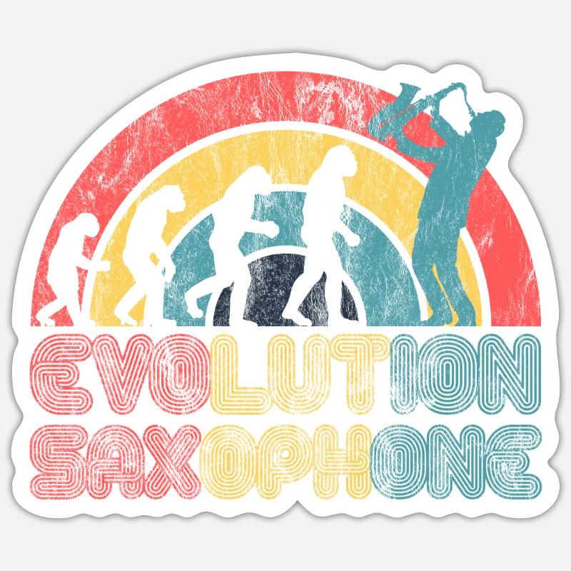 Saxophon Jazz Evolution Saxofon Klassik Musiker - Sticker Größe S (10 x 10 cm) - Mattweiß