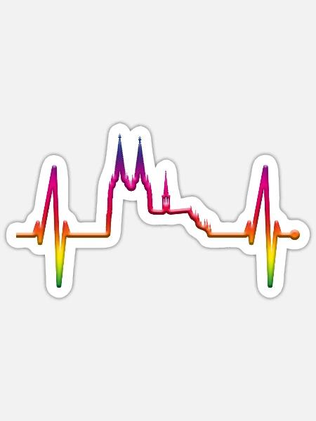 Köln Herzschlag Skyline Kölner Dom LGBT Regenbogen - Sticker Größe S (10 x 10 cm) - Mattweiß
