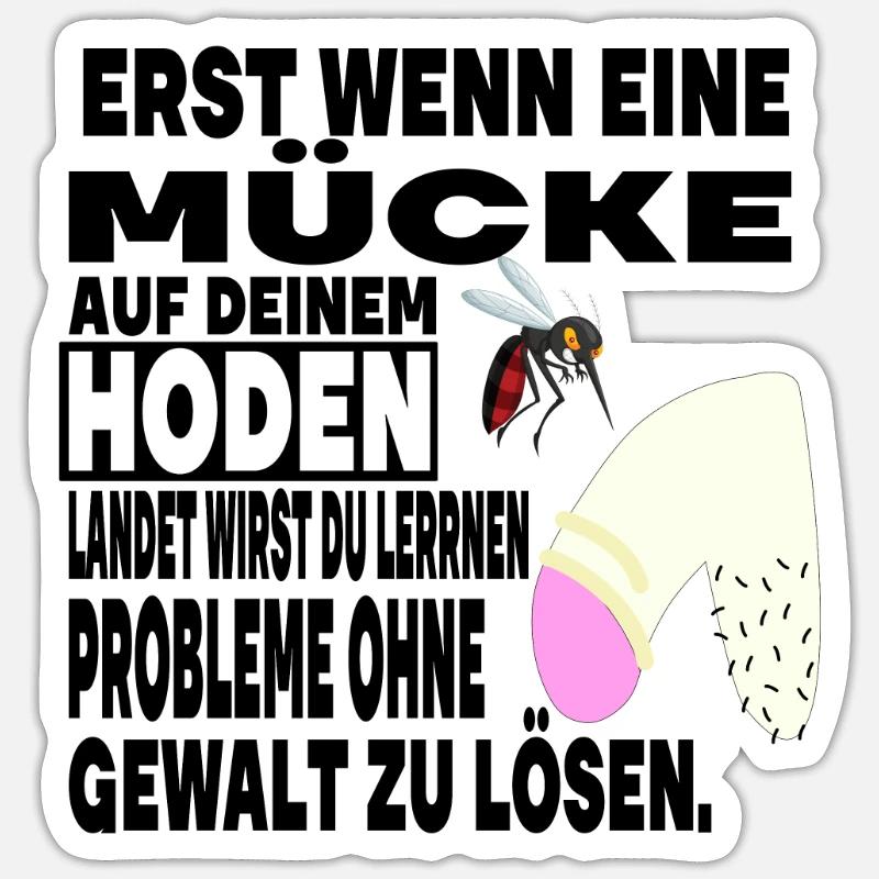 Hoden Eier Mücke Stich Gewalt Problem Spruch Sticker Größe S (10 x 10 cm)