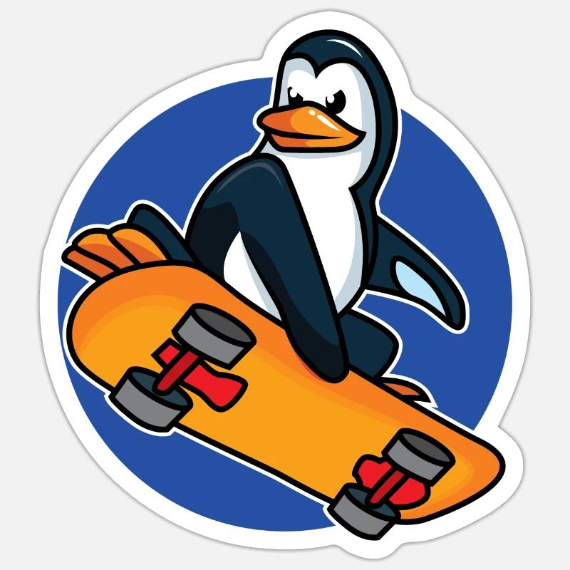 Cool penguin on a skateboard - Sticker size S (10 x 10 cm) - white matte