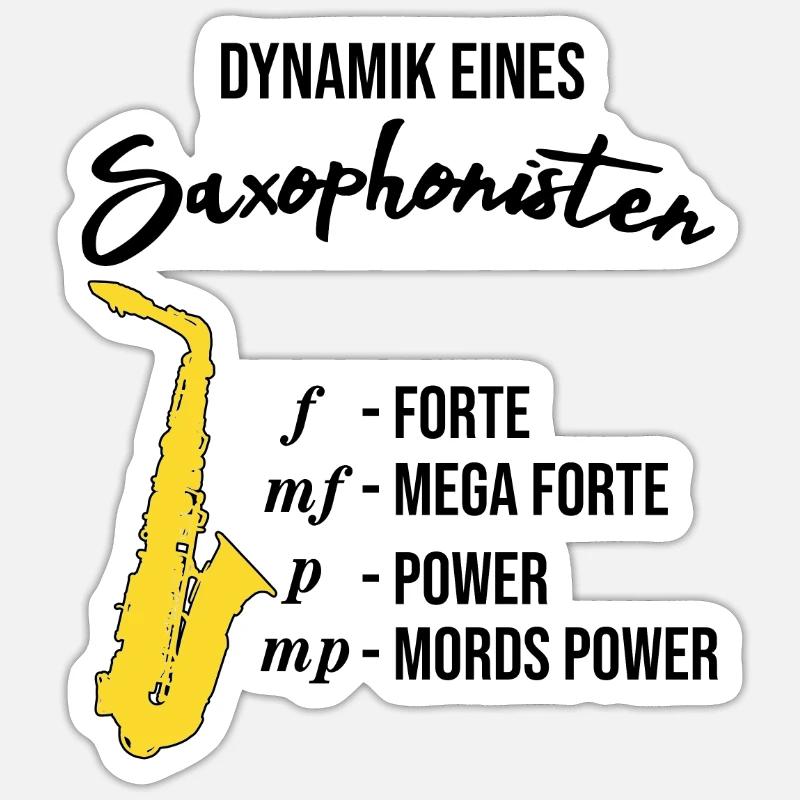 Dynamik eines Saxophonisten, lustig, Saxophon - Sticker Größe S (10 x 10 cm) - Mattweiß