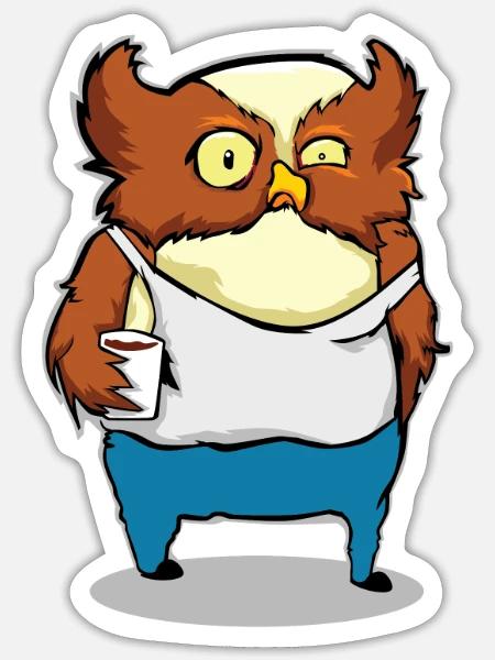 Eule Müde Kaffe Frühaufsteher - Sticker Größe S (10 x 10 cm) - Mattweiß