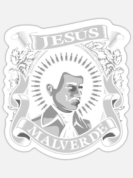 Jesus Malverde Tshirt Mexico Volksheld - Sticker Größe S (10 x 10 cm) - Mattweiß