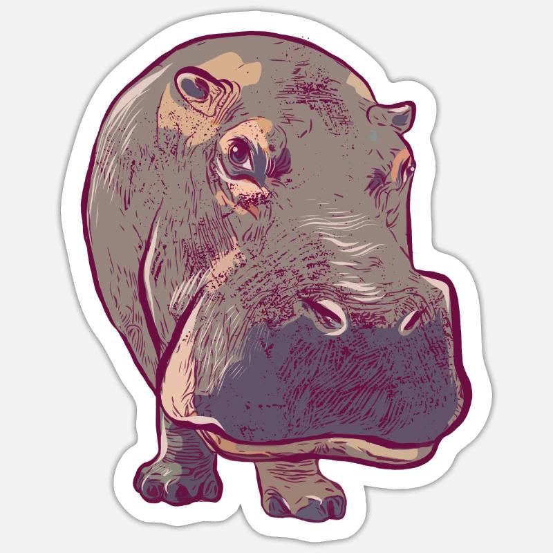 Nilpferd Hippo - Sticker Größe S (10 x 10 cm) - Mattweiß