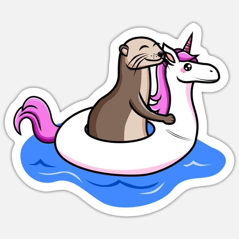 Otter mit Einhorn Otter & Einhorn Liebhaber - Sticker Größe S (10 x 10 cm) - Mattweiß