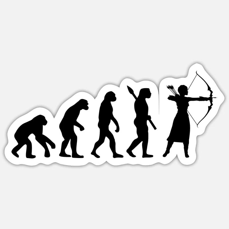Evolution Schütze Bogenschießen Pfeil und Bogen Sticker Größe S (10 x 10 cm)