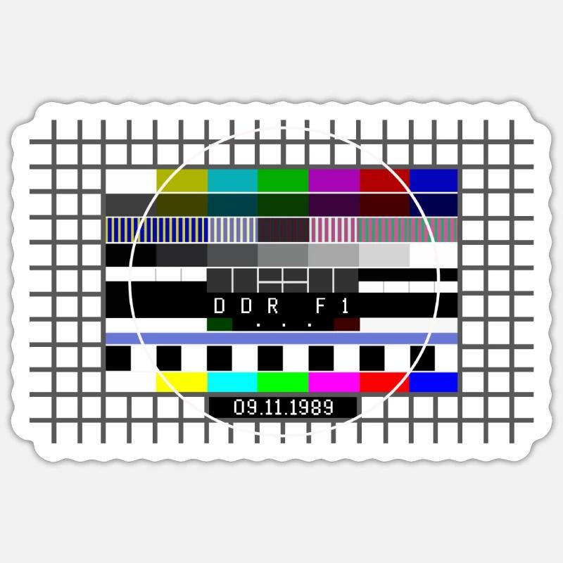 DDR Testbild zum Mauerfall mit Datum 09.11.1989 - Sticker Größe S (10 x 10 cm) - Mattweiß