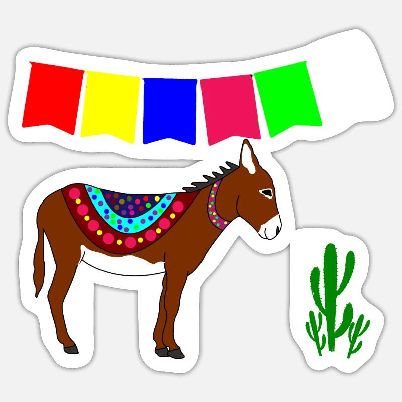Âne mexicain - Sticker taille S (10 x 10 cm) - blanc mat
