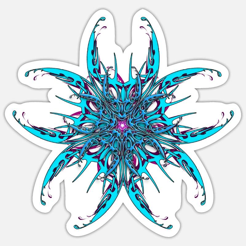 Modèle de mandala psychédélique bleu Goa - Sticker taille S (10 x 10 cm) - blanc mat