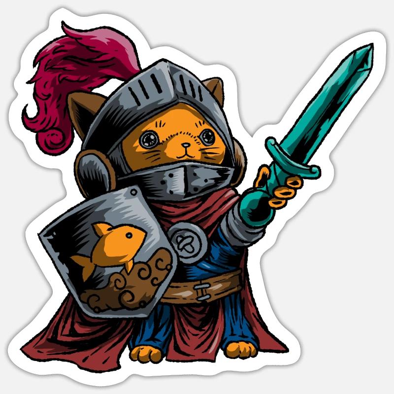 Chevalier Chat Guerrier Bouclier Epée Cavalier Noble Sticker taille S (10 x 10 cm)