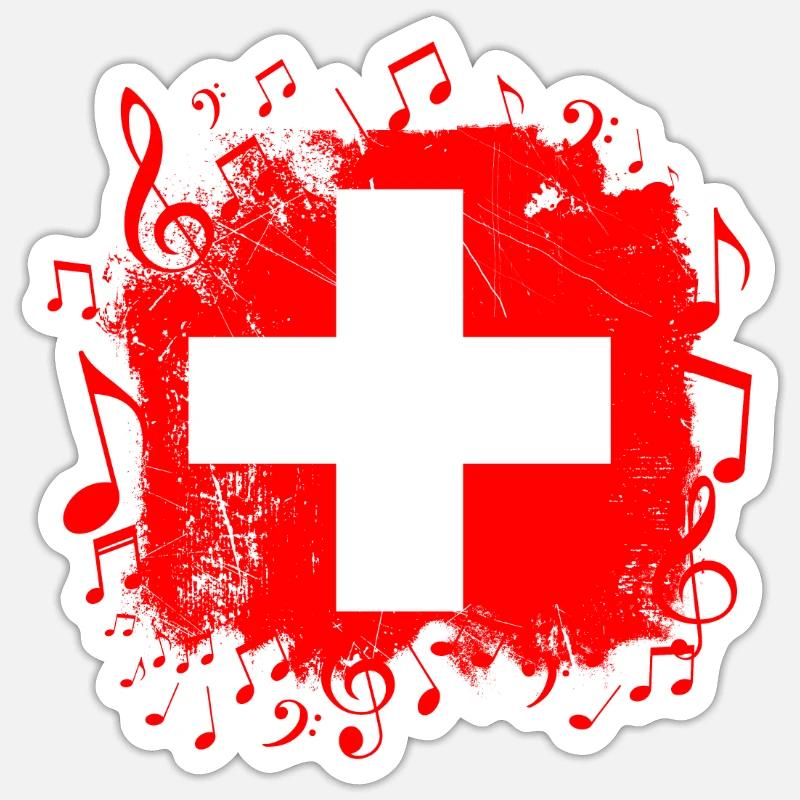 Suisse Drapeau Musique - Sticker taille S (10 x 10 cm) - blanc mat