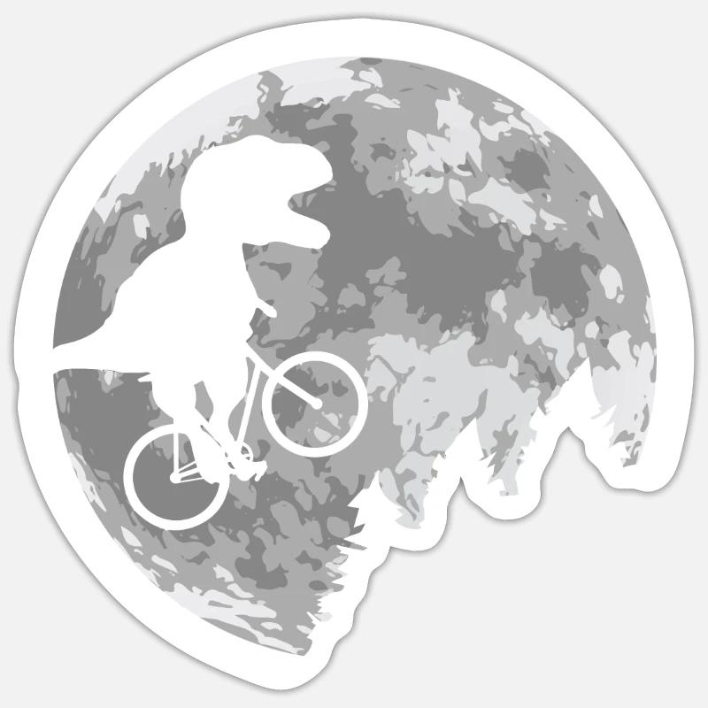 Dino Bicycle Flying Moon - Sticker size S (10 x 10 cm) - white matte
