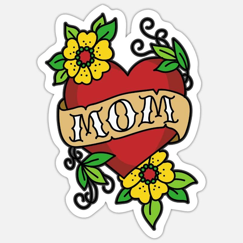 Herz MOM TATTOO - Sticker taille S (10 x 10 cm) - blanc mat