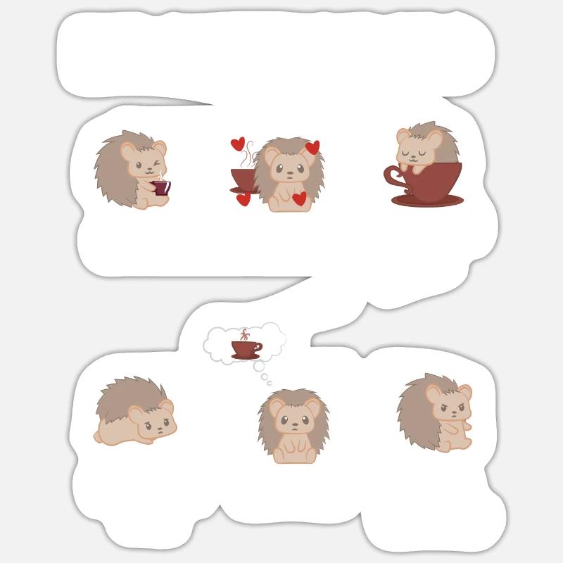 Igel - Arbnora - Igelfan - Kaffee - Kaffeetrinker - Sticker Größe S (10 x 10 cm) - Mattweiß