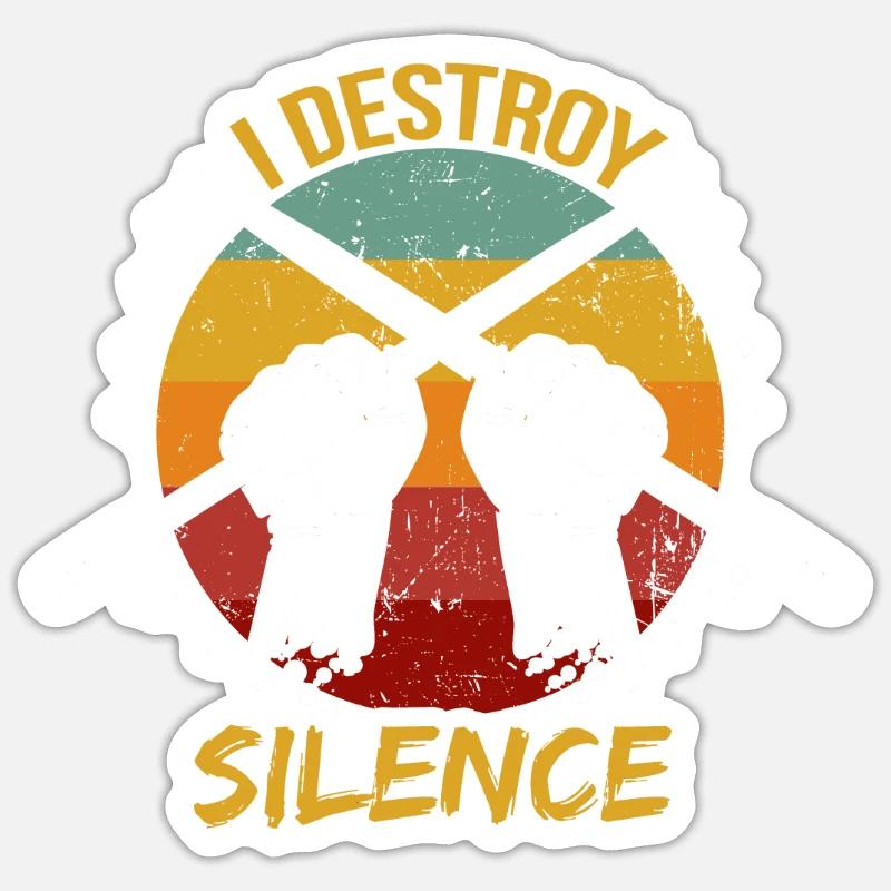 Batteur Drummer I Destroy Silence - Sticker taille S (10 x 10 cm) - blanc mat