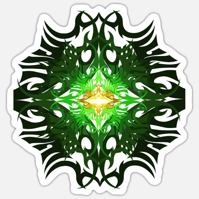 Psychedelic Mandala Pattern Green Goa Psytrance - Sticker size S (10 x 10 cm) - white matte